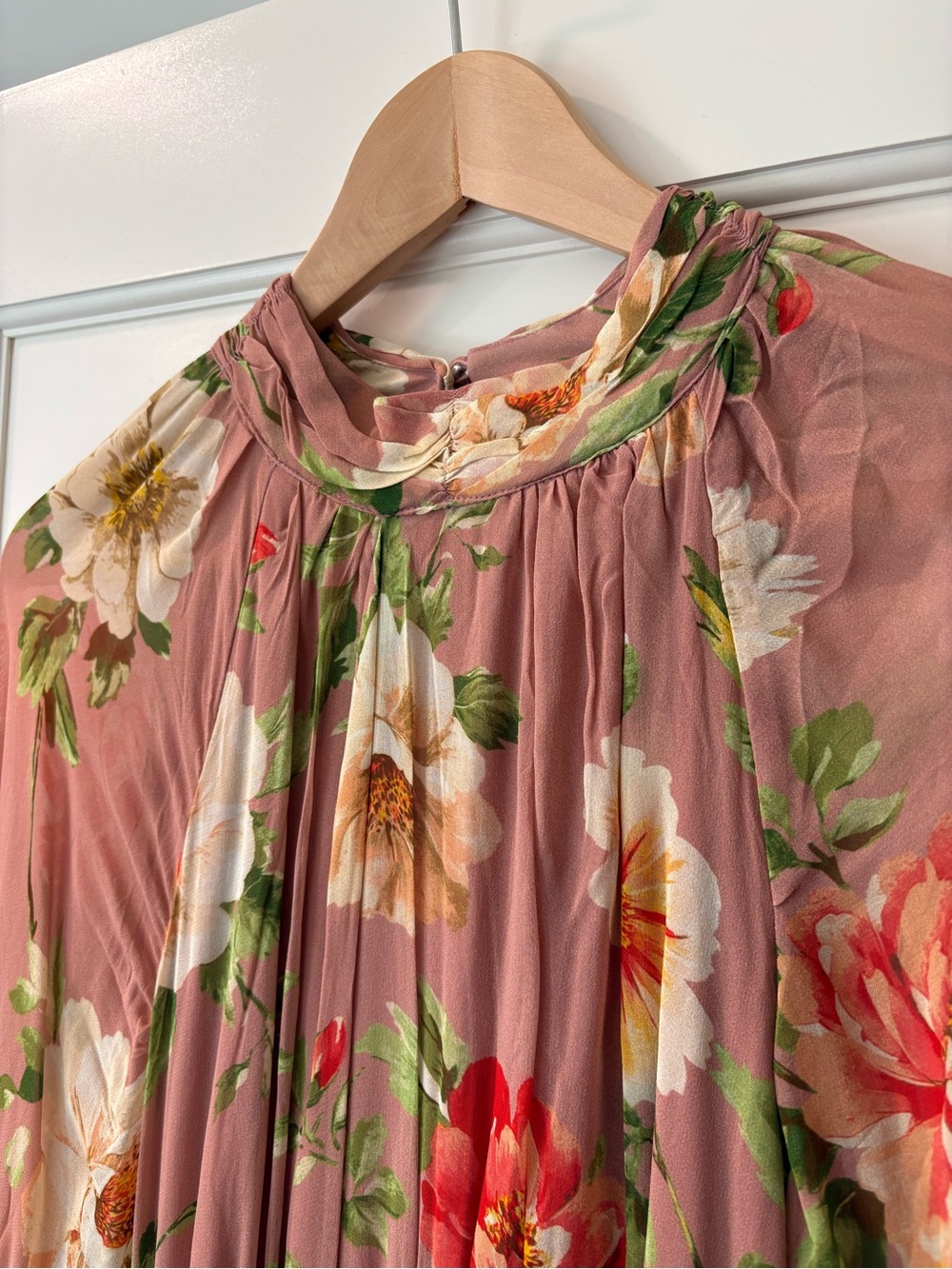 Somerset Long Sleeve Mock Neck Chiffon Maxi Dress - Dusty Pink Floral XL